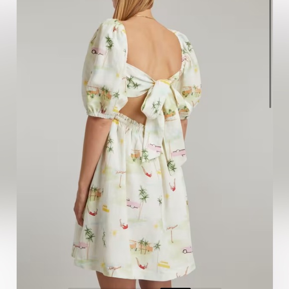 Kitri - Palm Springs Print - Tie Back Mini Dress - Pink Cadillac - US size 6 - Picture 4 of 15